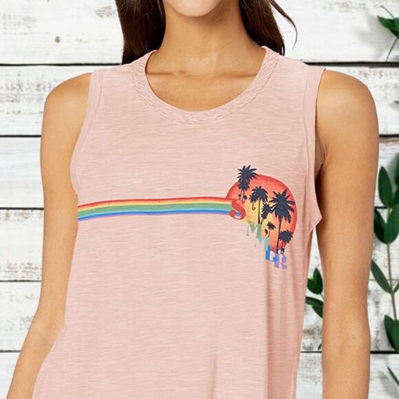 Jessica Simpson Pink Summer Graphic Tank Top Size L - Picture 7 of 7